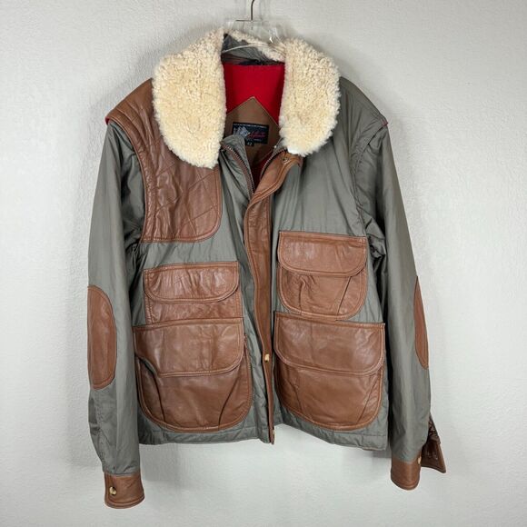 Vintage Flight Jacket Men 42 Tan Shearling Leather Convertible British Hong Kong - Picture 1 of 16